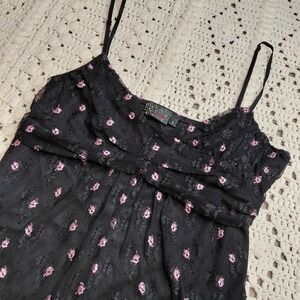 Romantic Babydoll Lace Tank Top Y2K Croquet Whimsigoth Blk Womens M Floral Fairy